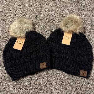 Bundle C.C Fur Pom Pom Hats Black Knit